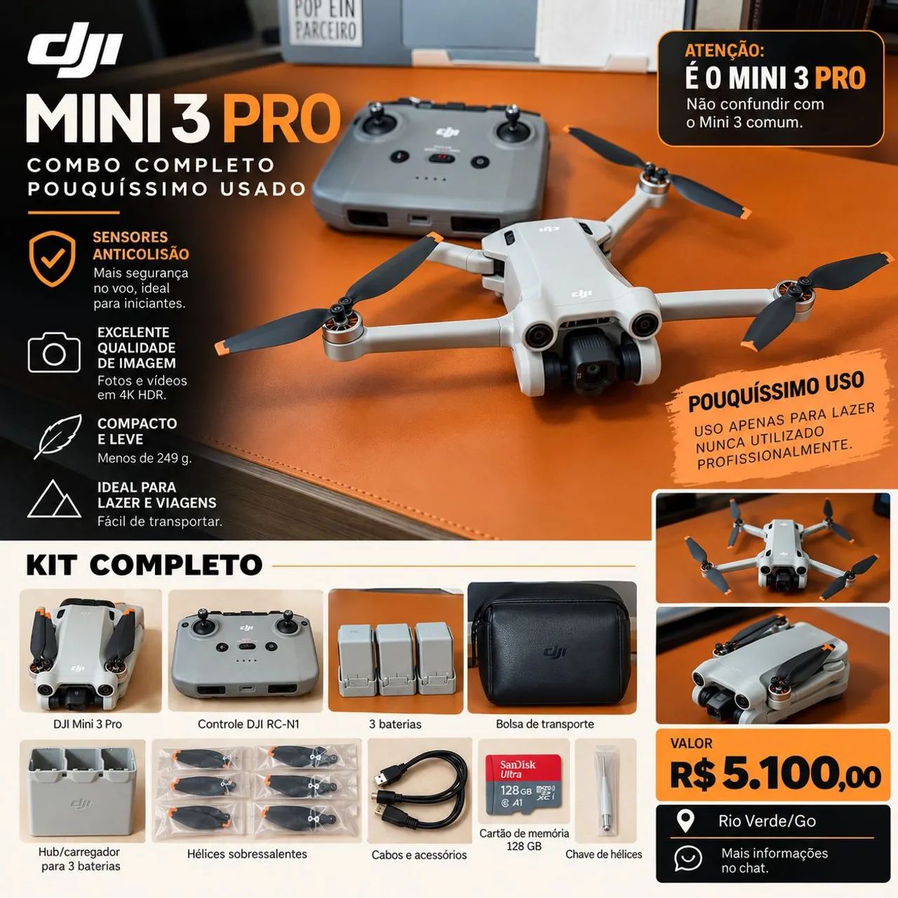 DRONE DJI MINI 3 PRO + FLY MORE ? COMPLETO E POUQUÍSSIMO USADO