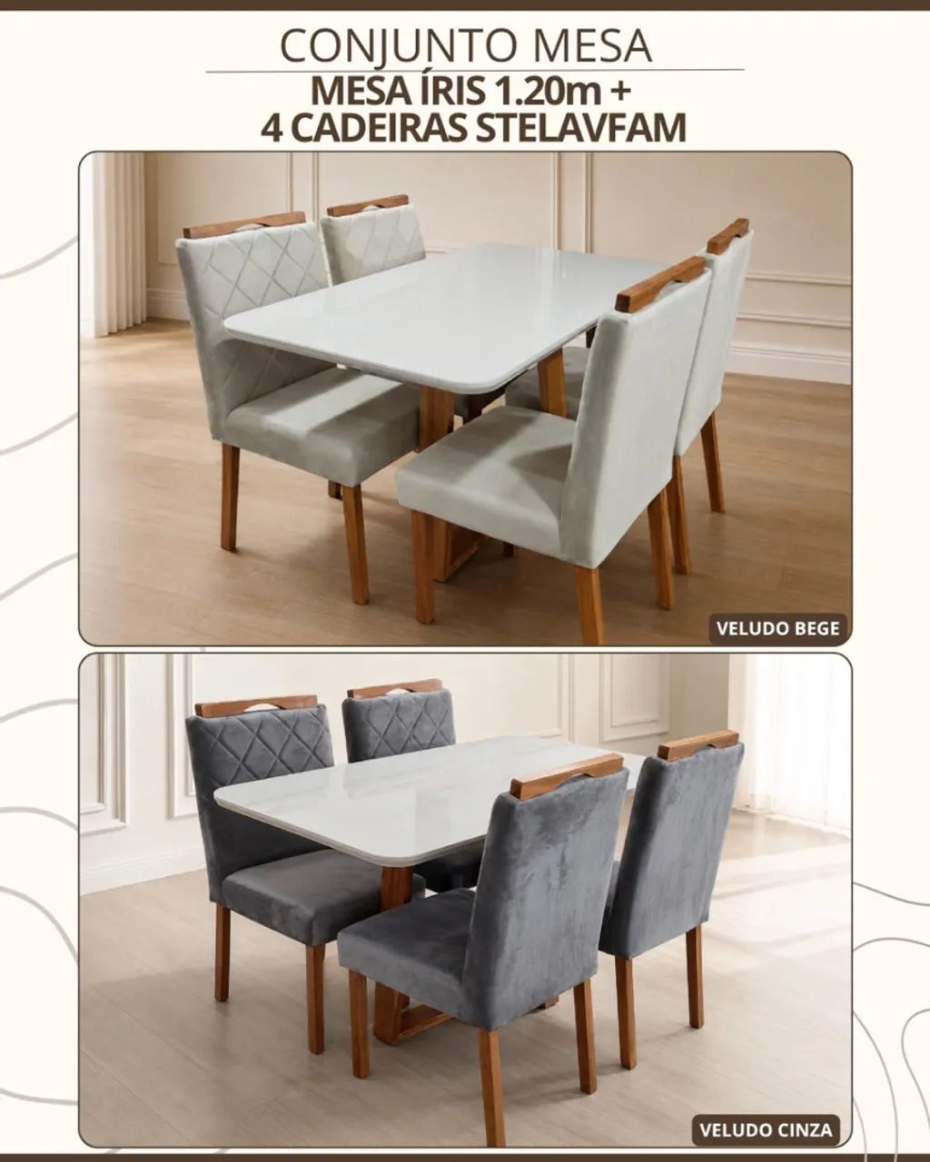 Mesa de jantar Íris com 4 cadeiras - Promoção 