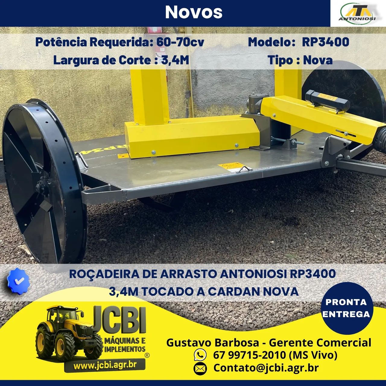 ROÇADEIRA DE ARRASTO ANTONIOSI RP3400 3,4M TOCADO A CARDAN NOVA - Tratores  e máquinas agrícolas - Centro, Maracaju 1472638192 | OLX