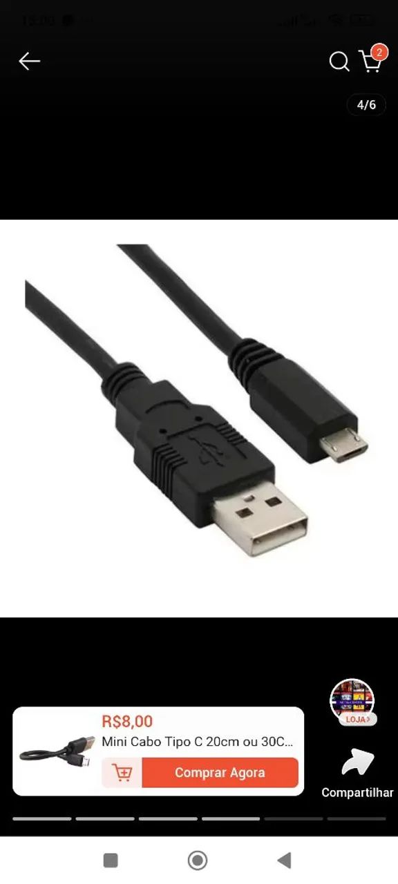 CABO USB MICRO/ V8 20 CENTÍMETROS  - Foto 5