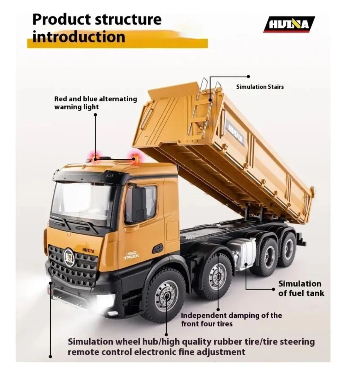 Excelente kit ex profissional: escavadeira Huina 1593 + caminhão basculante Huina 1536 - Foto 3