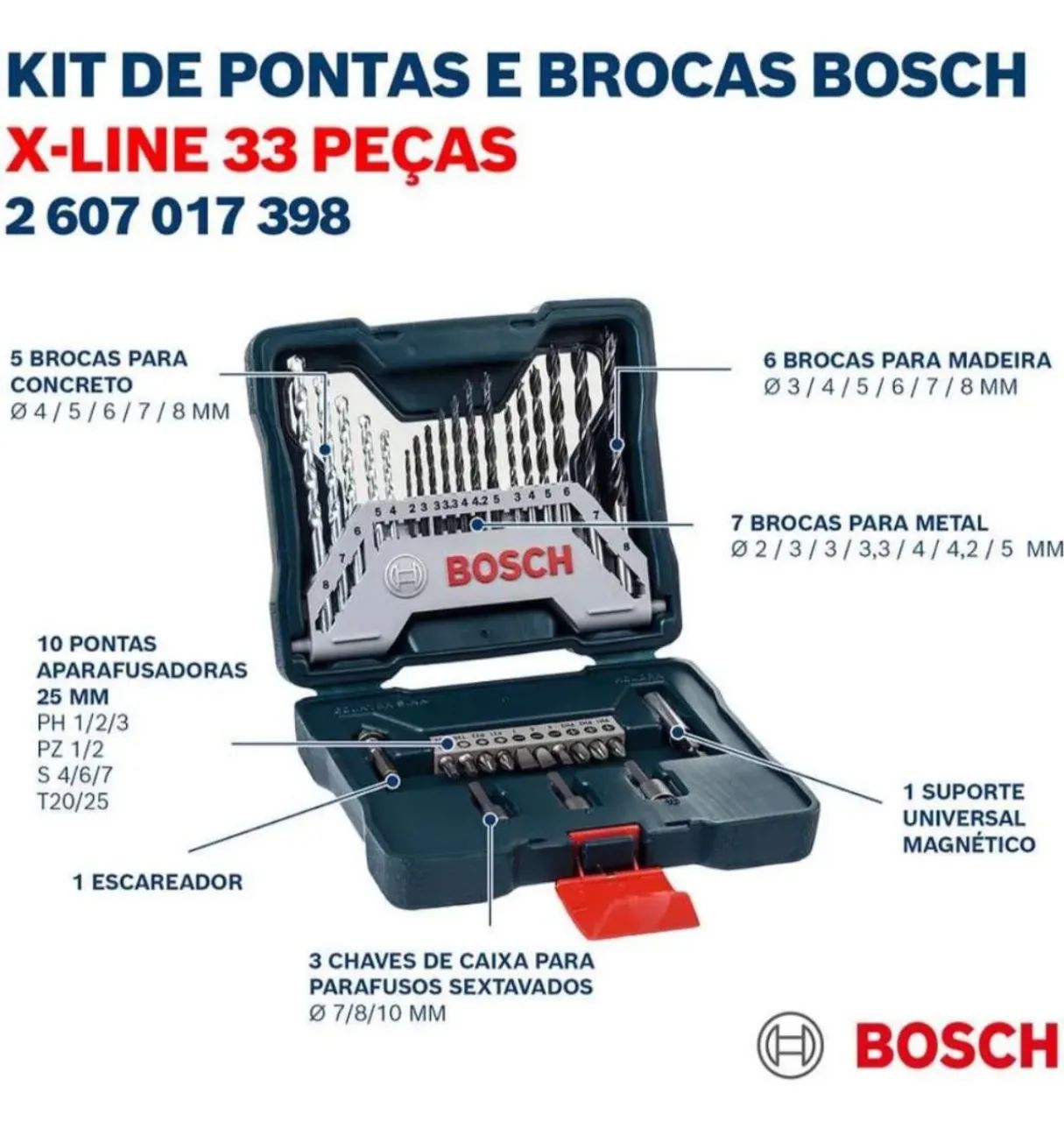 Estojo de Ferramentas E Brocas Kit com 33 Peças X - Line Bosh