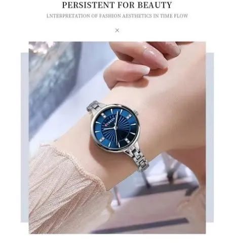 Relogio Feminino Curren Prata Fundo Azul - Foto 4