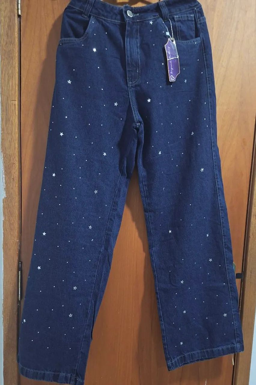 Calça Jeans bordada com estrela - Foto 2