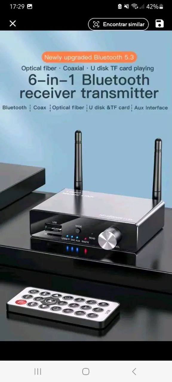 receptor e transmissor de áudio Bluetooth 