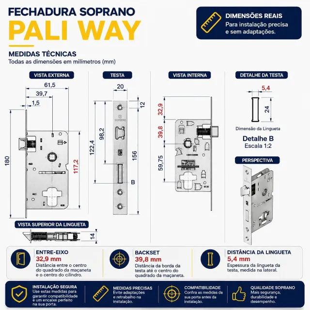 Promoção - 2x Fechaduras Externas Pali Way Soprano Cromadas Broca