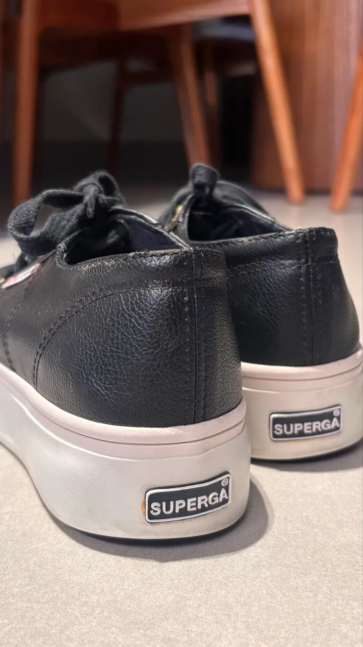 Superga Preto Couro sola Alta - Foto 5