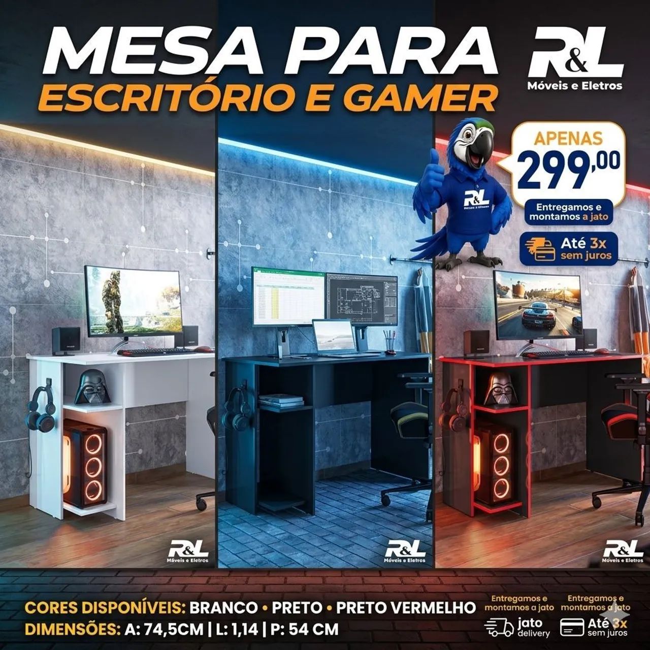 Mesa Office Na Promoção/Entrega É Montagem Grátis Loja R L Moveis 