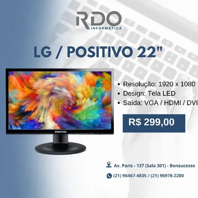 Monitor LED 22 Polegadas Positivo / LG Full HD - HDMI/VGA