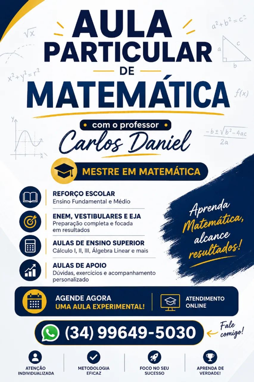 Professor Particular de Matemática | Mestre em Matemática | Aula Online R$ 50