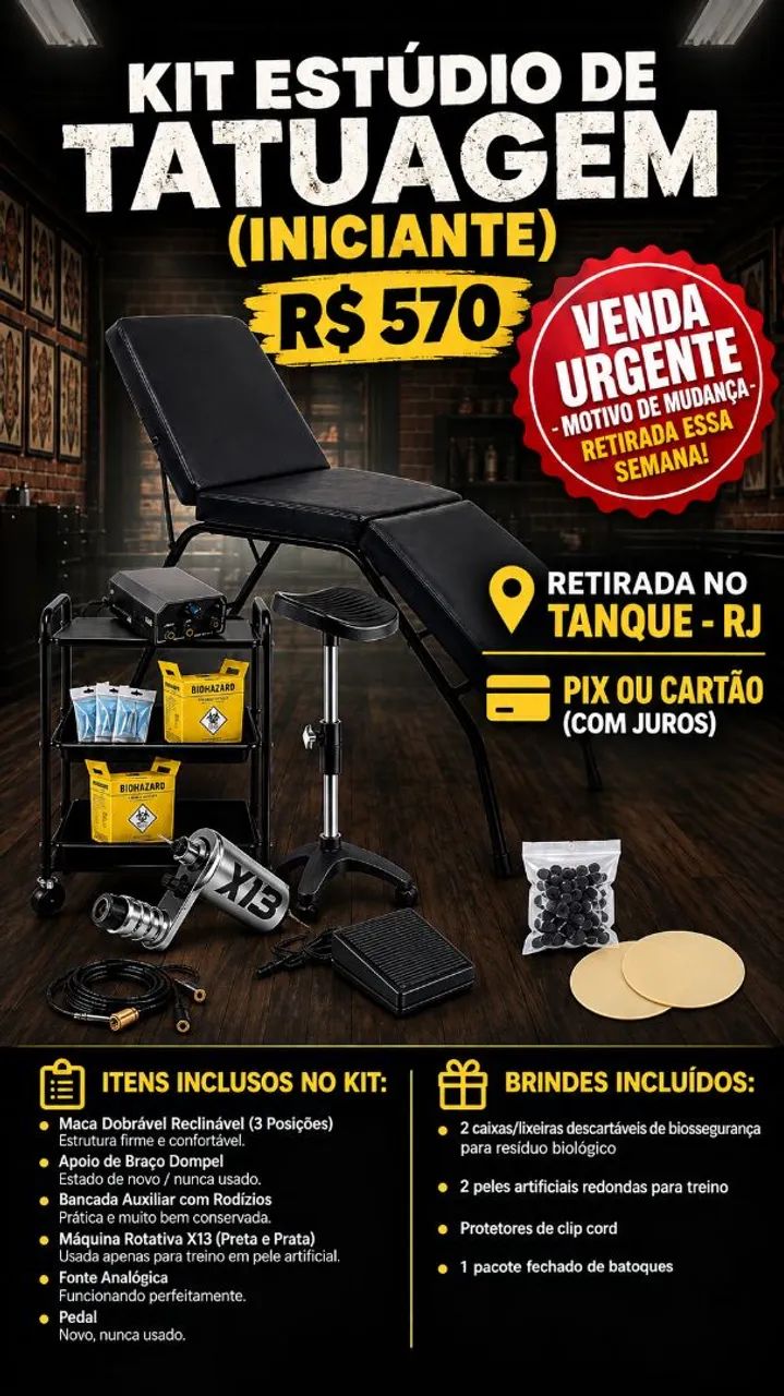 Kit Estúdio Tatuagem + Maca (VENDA ATÉ DIA 15 POR MOTIVO DE MUDANÇA)