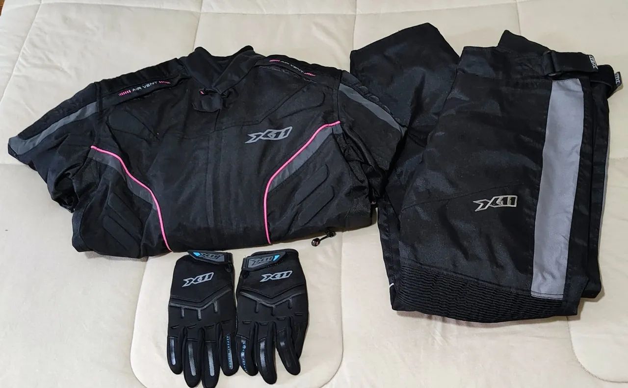Conjunto jaqueta e calça de moto feminina 