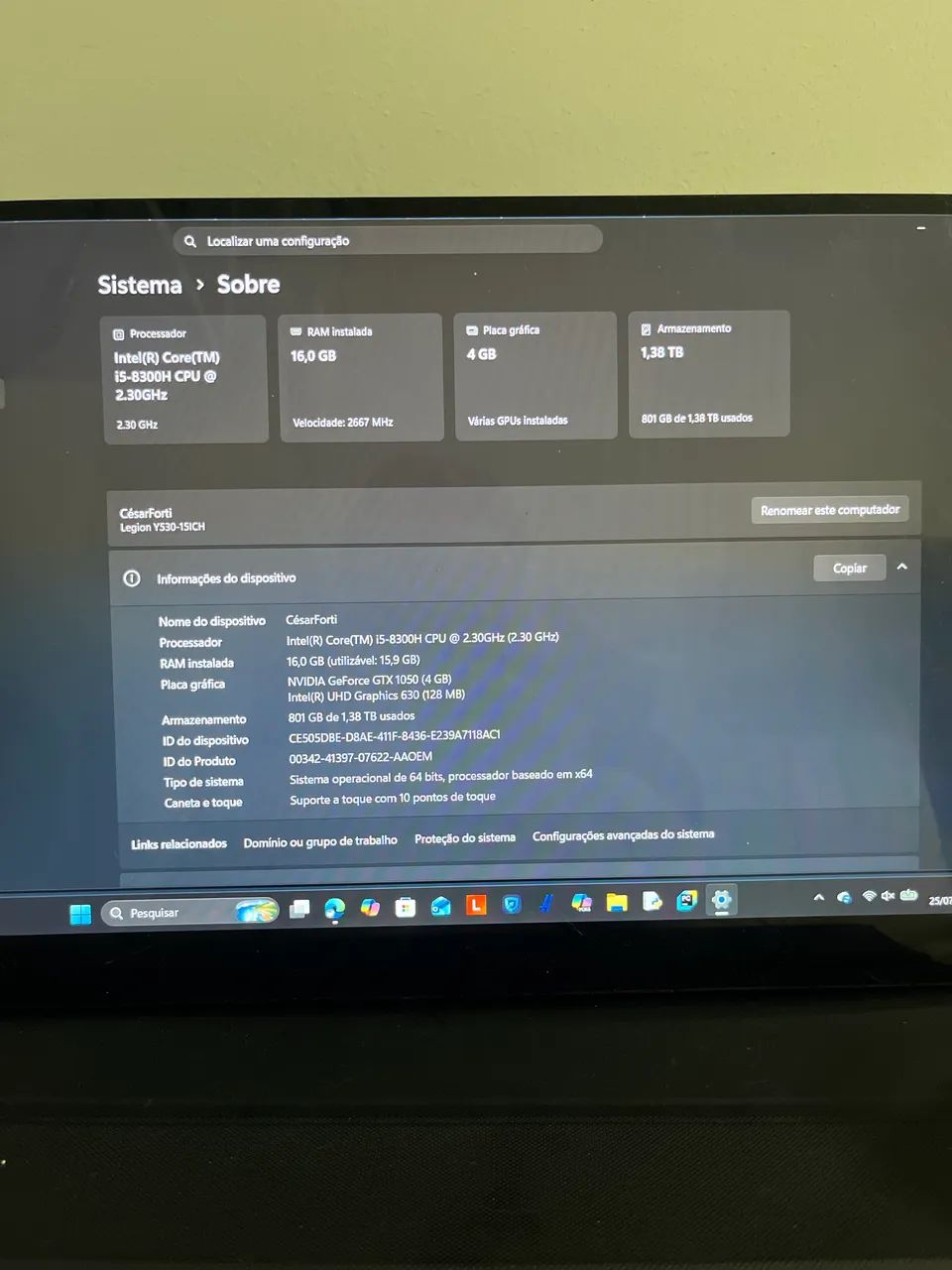 Notebook gamer Legion Y530 - 1050 (4gb)