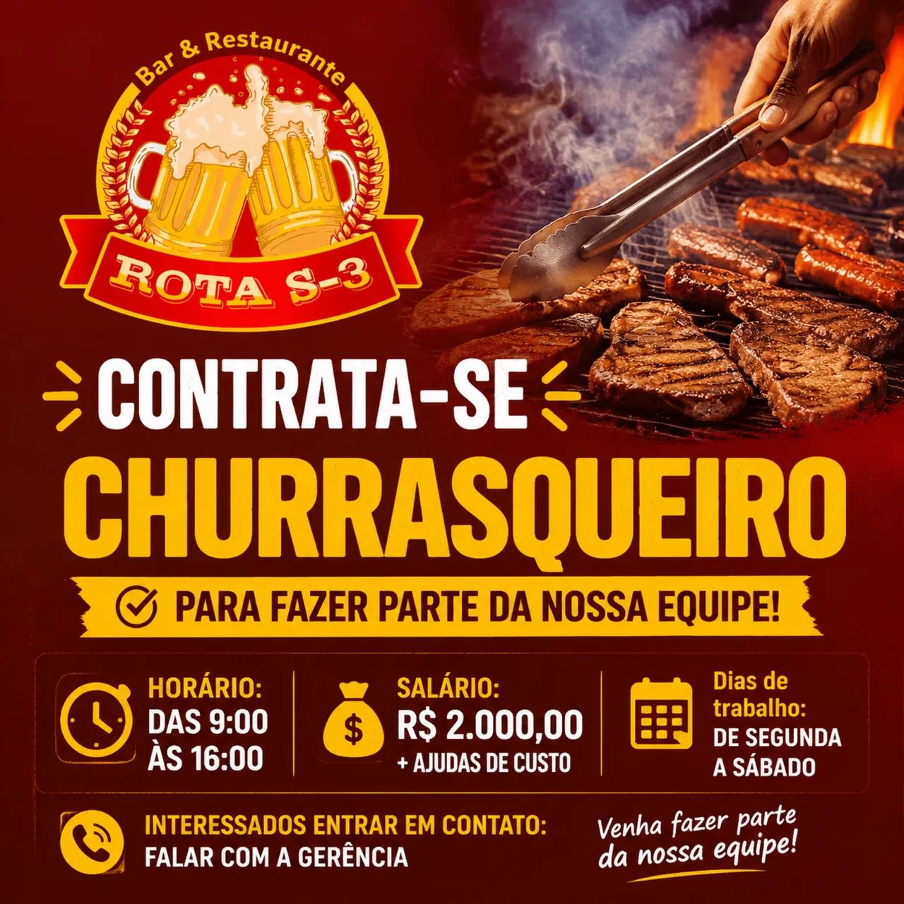 ? CONTRATA-SE CHURRASQUEIRO! ?