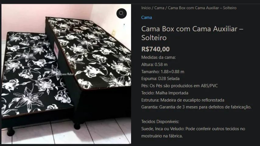 Cama Box com Cama Auxiliar - Solteiro R$740,00  Medidas da cama: Altura: 0.58 m Tamanho: 1