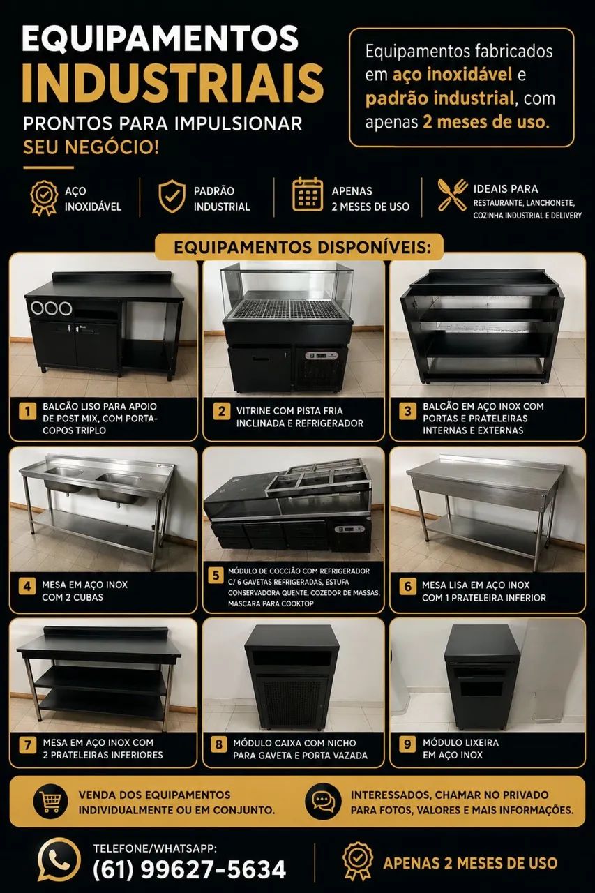 Vendo equipamentos para restaurantes.