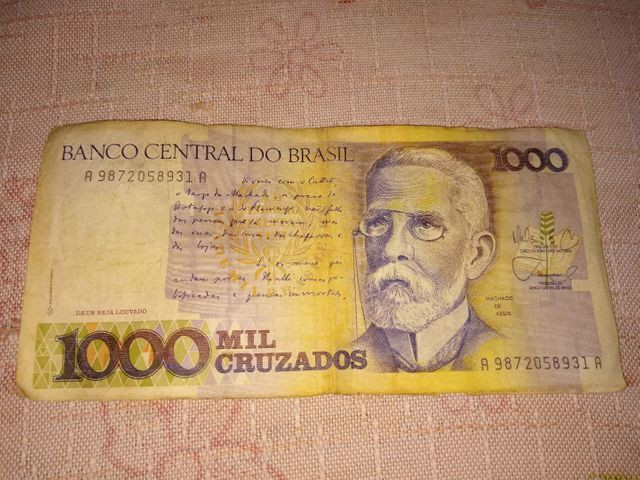 Cédulas de 500 e 100 mil cruzados, raríssimo