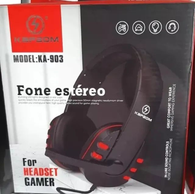 Fone De Ouvido Gamer Headset Ka903 Com Fio E Microfone Cor Vermelho Cor da luz Vermelho