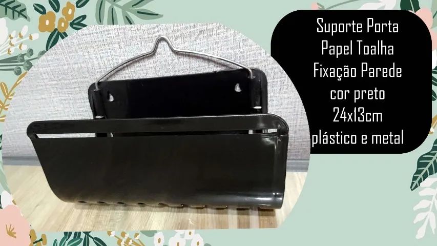 suporte porta papel toalha fixação parede cor preto