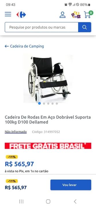 Cadeira de rodas seminova (uso por 1 mês)