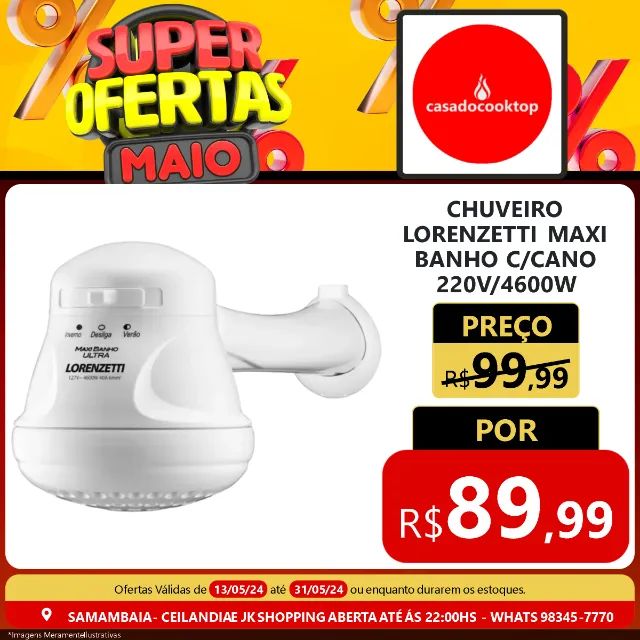Chuveiro maxi banho c/ cano 4600w 220v lorenzetti