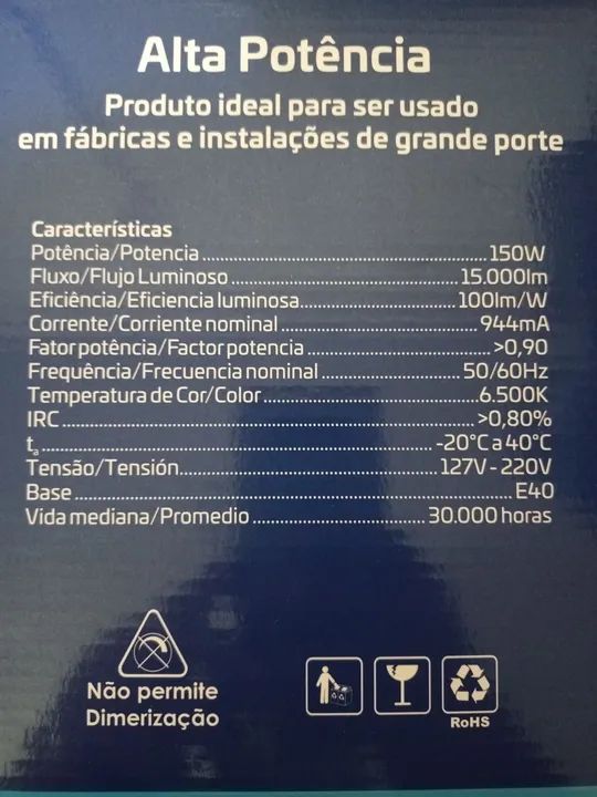 (Lâmpada LED 150W Bivolt 6500K  Base E40 ) - Foto 3