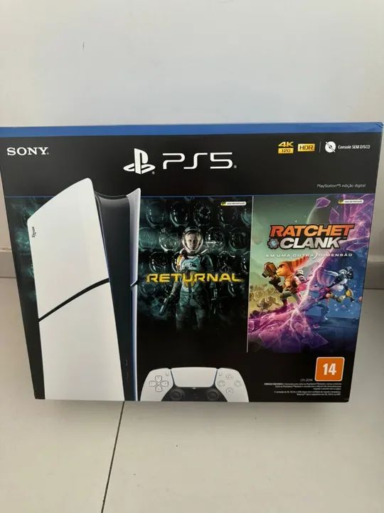 PS5 mídia digital com jogos e controle lacrado.