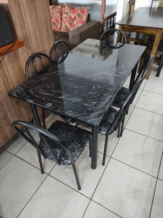 Mesa ardósia 6 cadeiras nova  - Foto 2