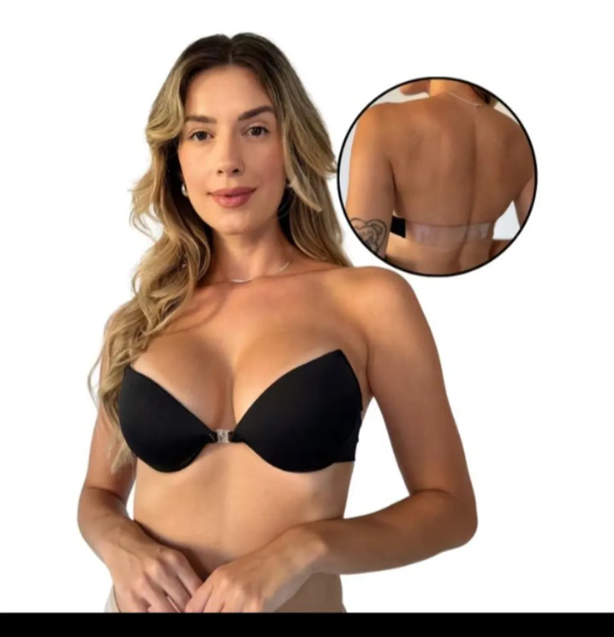 Sutiã preto com alças de silicone transparente e bojo