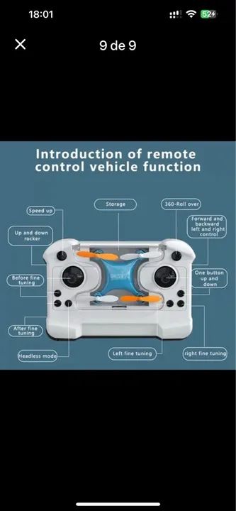 Mini Drone Azul Aerobat Quatro eixos Com Radio Controle - Foto 2