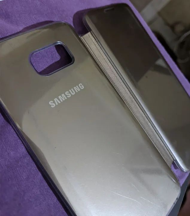 Capinha para Samsung Galaxy S7 edge Dourada clear view cover - Foto 5