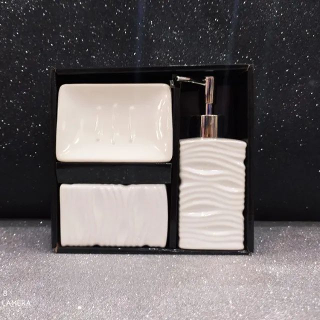 jogo banheiro (3pçs) 99726 porcelana lindo promoção  fwb - Foto 2