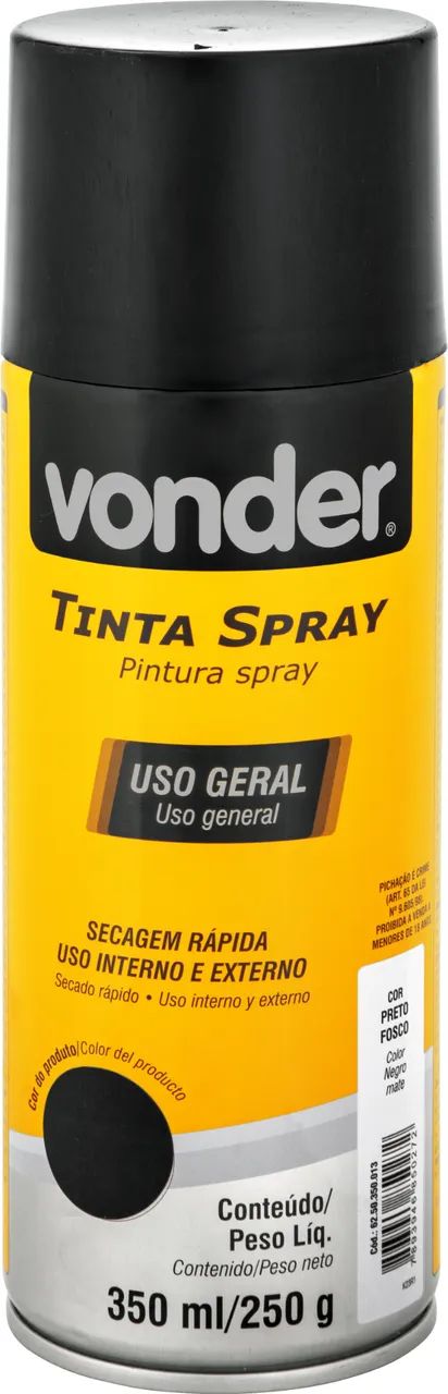 Tinta em spray preto fosco, 350 ml/250 g, VONDER 