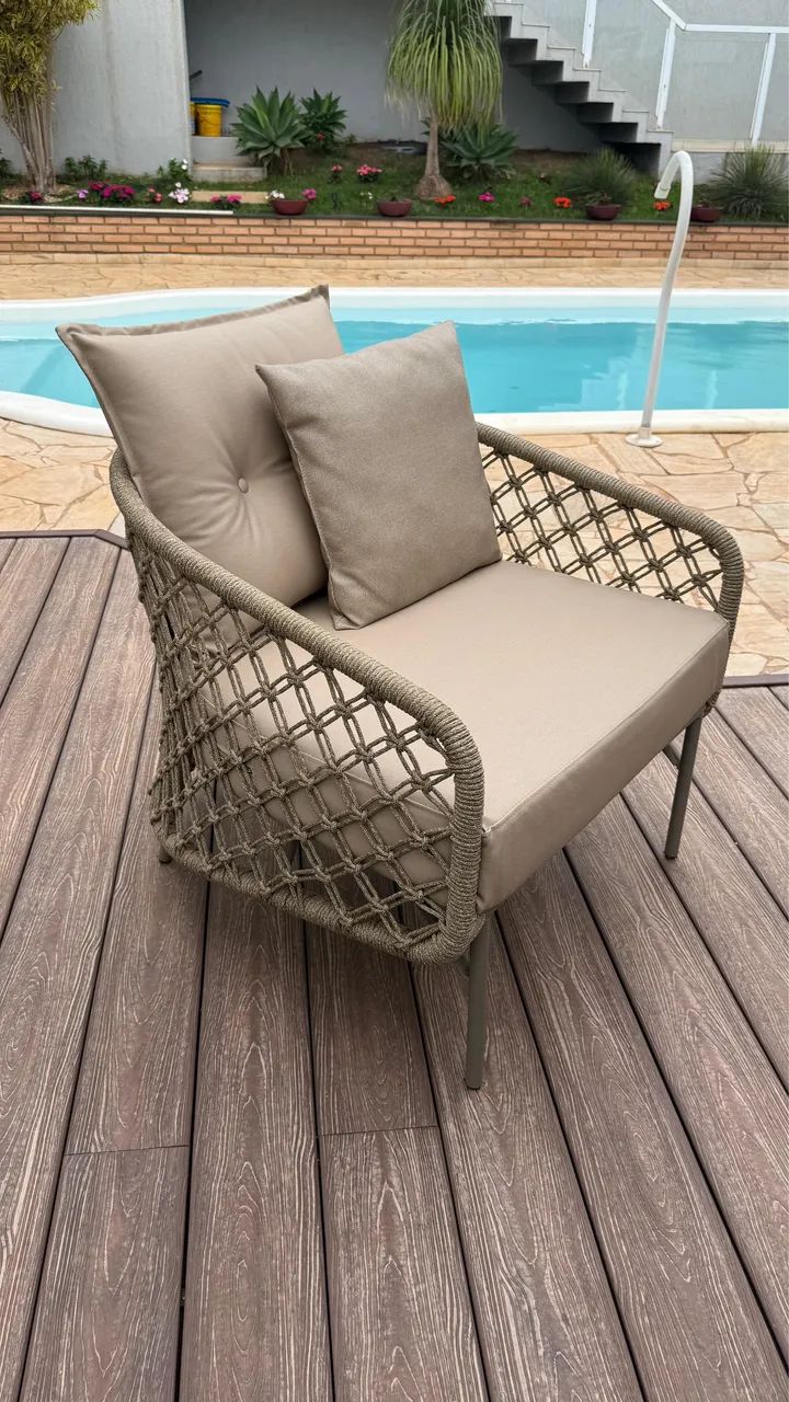 poltronas alumínio corda náutica estofado jardim varanda área externa  - Foto 2