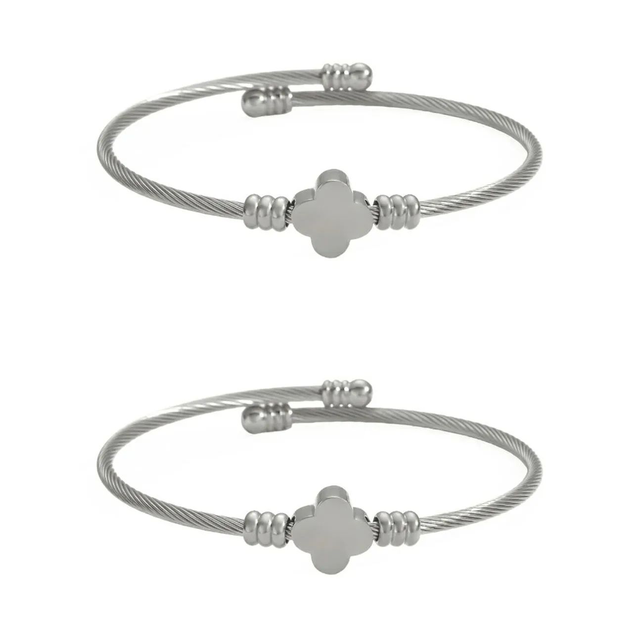 Pulseira Feminina Prateada Trevo Quatro Folhas Aço Cirúrgico  - Foto 3