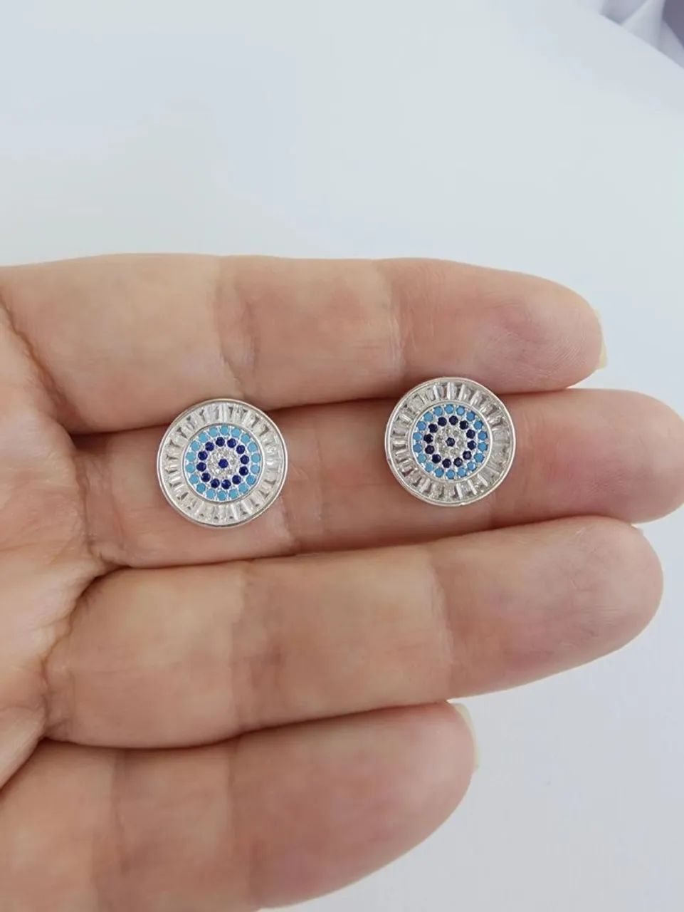 Brincos Olho Grego em Prata 925 com Zircônias - Foto 2