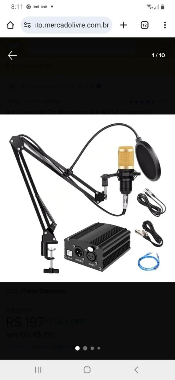 Kit Microfone BM-800 Profissional com Braço Articulado + phanton power