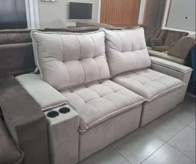 Sofá Retratil e Reclinavel 2,25m com Porta-copos Molas Ensacadas DIVIDIMOS EM ATÉ 10X SEM 