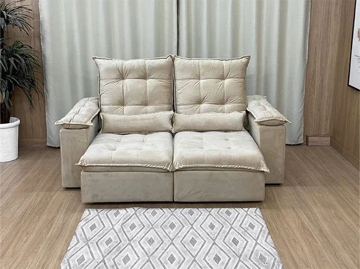 Sofá Retrátil 2 Lugares 200cm Veludo Bege - Foto 4