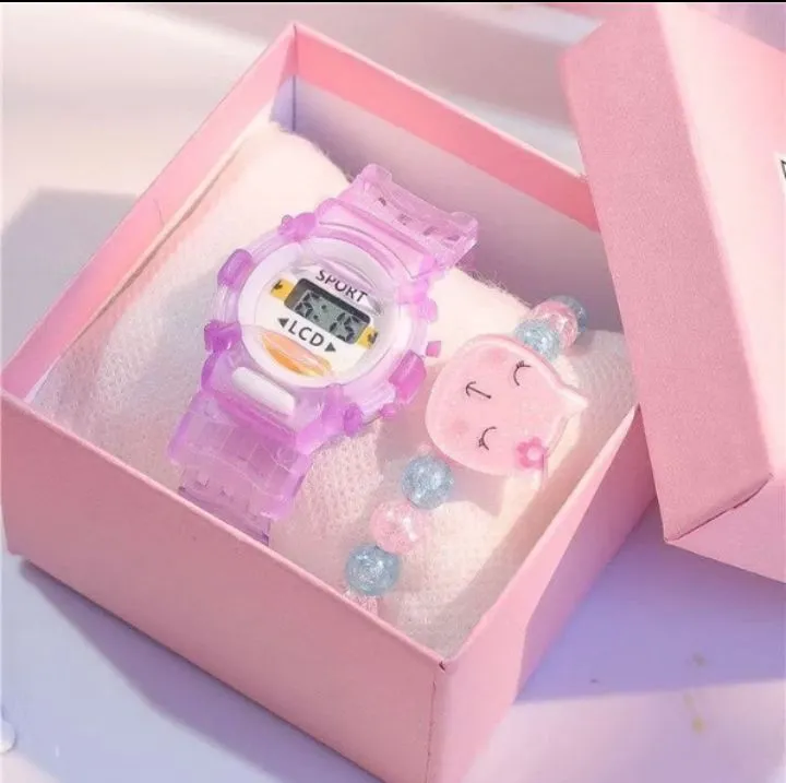 Kit relógio digital infantil + pulseira feminina
