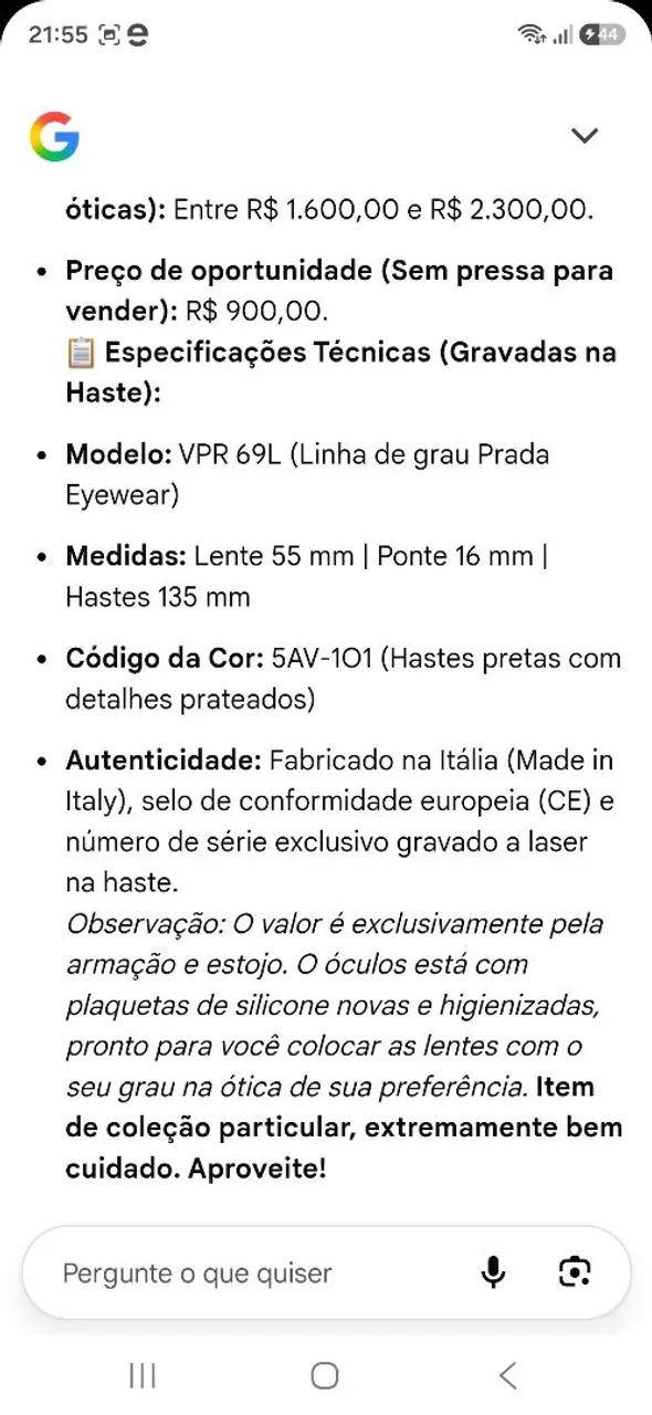 ARMAÇÃO PRADA ORIGINAL VPR 69L SEM ARO impecável  - Foto 5