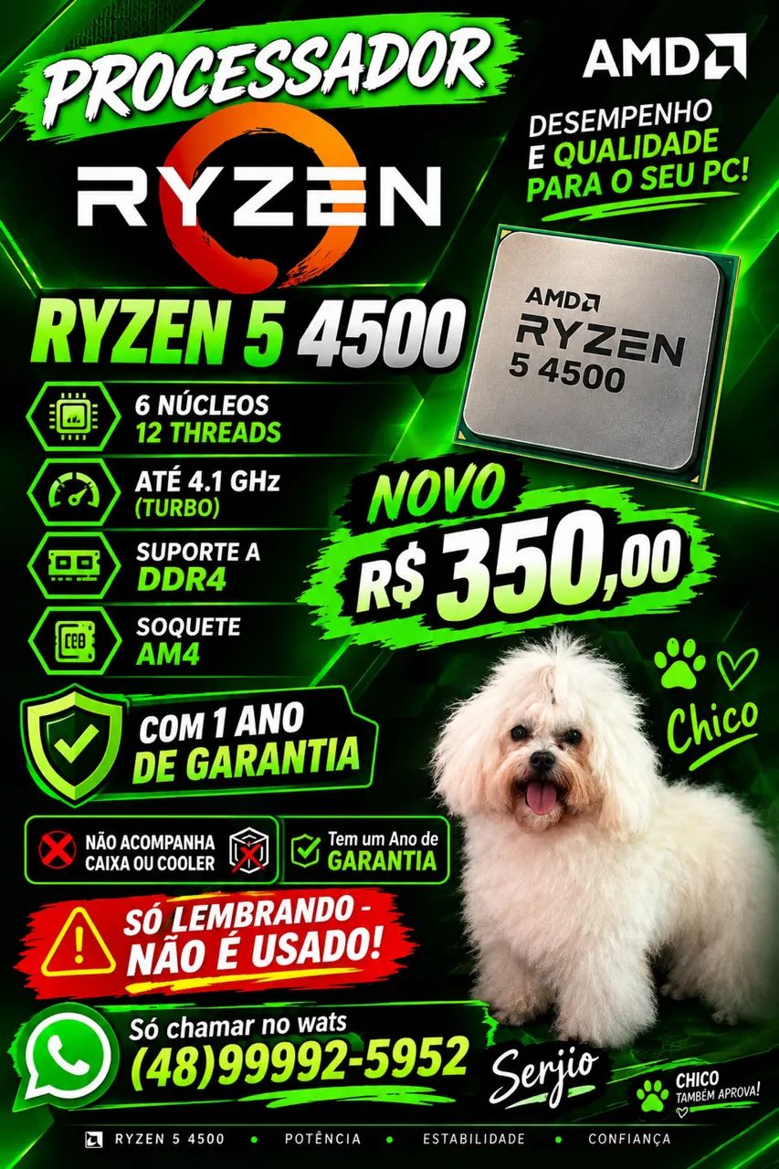 Processador RYZEN 5 4500 Novo na PROMOÇÃO 