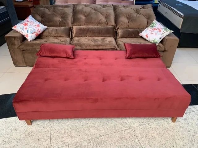 Sofá Cama Arpoador 4 Lugares (Vira Cama de Casal) Veludo Cores - Foto 3