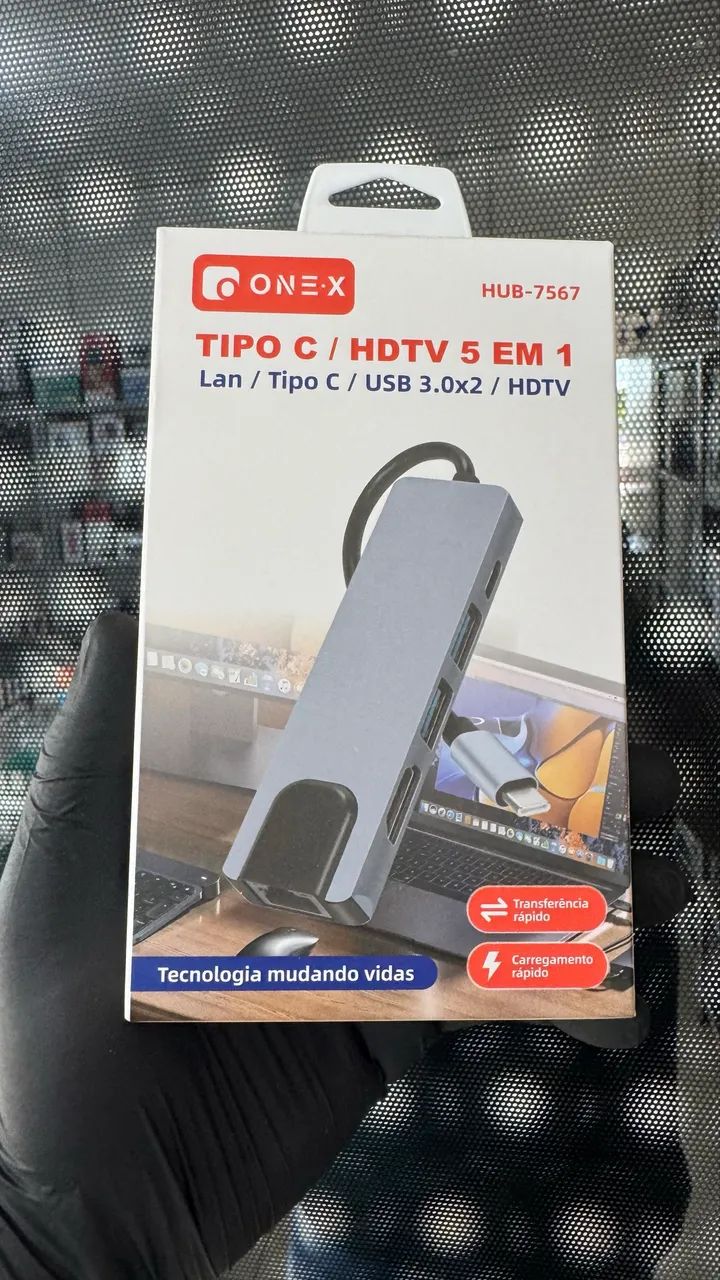 Hub Type-C com entrada hdmi rj45 e USB 