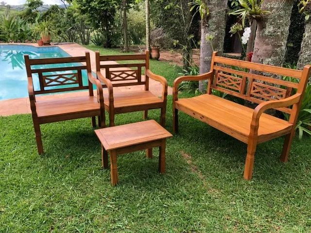 Jogo Bancos Rústicos 4 Lugares + Mesa de centro - Promoção - Foto 4