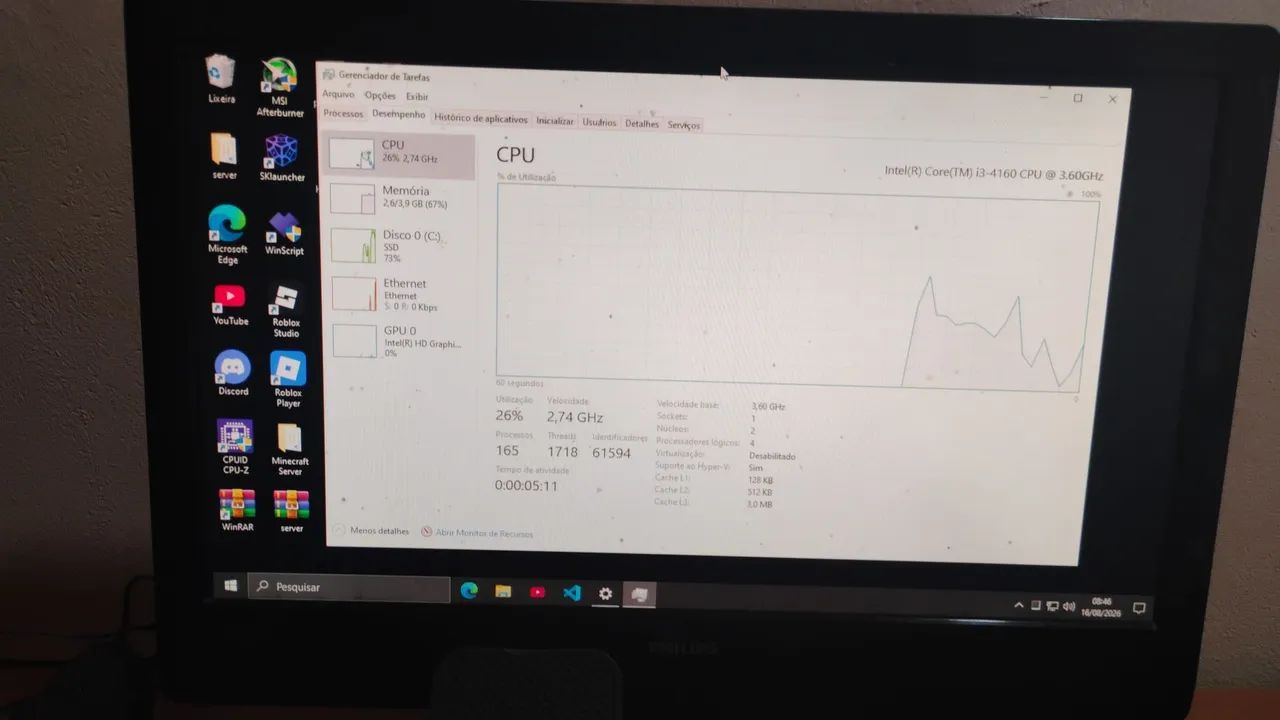 PC I3 4160, 4GB DE RAM COM 120GB DE SSD TROCO POR CELULAR  - Foto 2