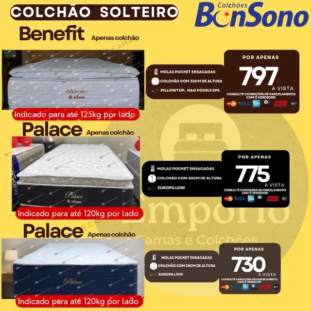 Colchão solteiro Bonsono molas ou espuma pronta entrega consulte D20, D33, D65, D28