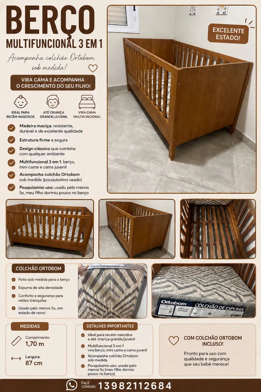 Berço multifuncional 3em1 - Foto 5