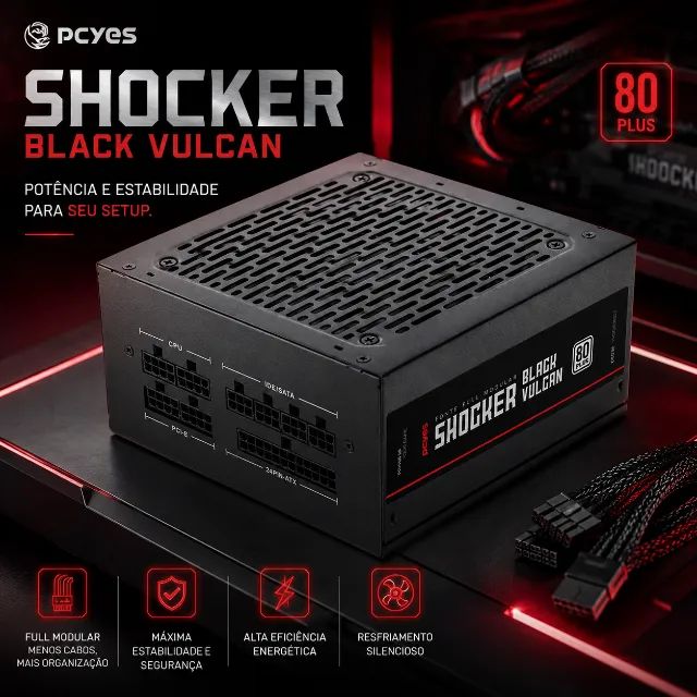 FONTE GAMER 600W 80 PLUS MODULAR PCYES BLACK VULKAN
