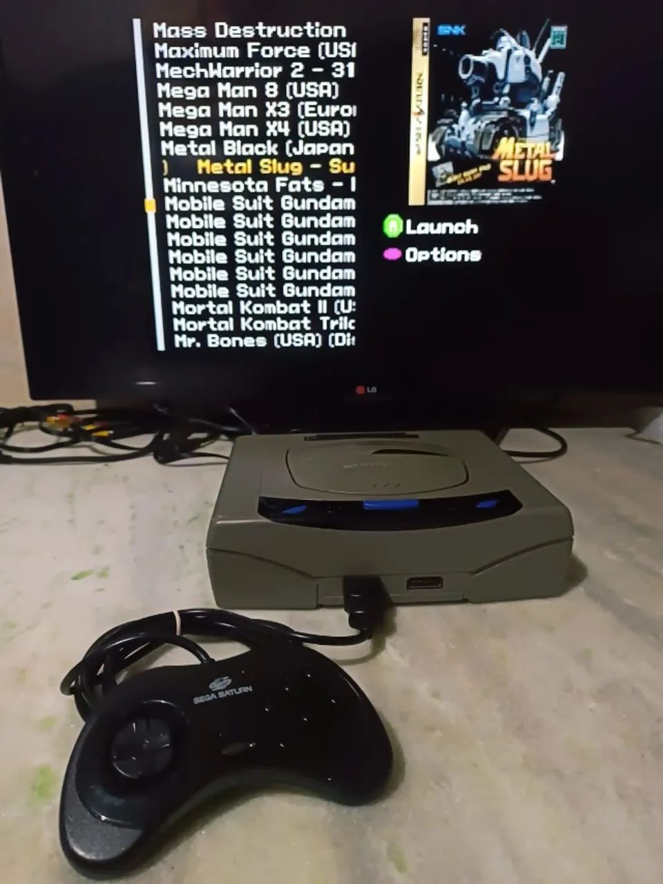 Sega Saturn c/ Placa Fenrir, controle Original, Controle Arcade +
